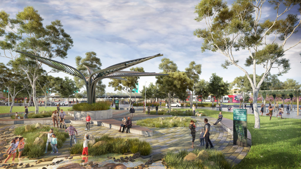 The Claremont Village Green in 2040 (artist's impression)